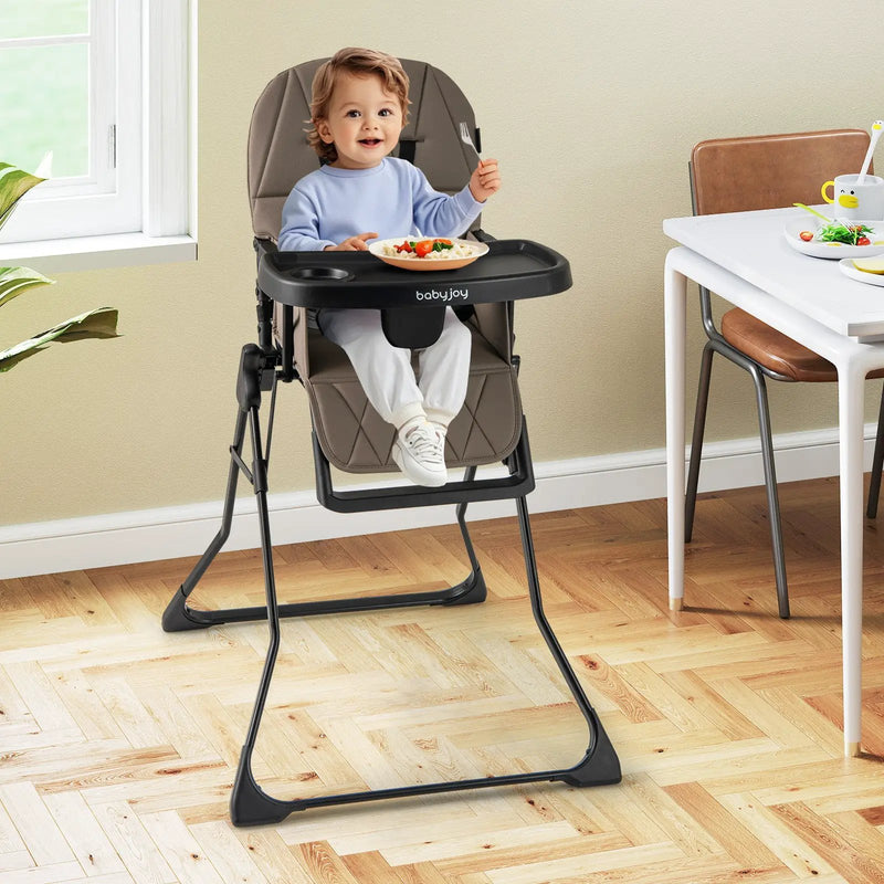 Easy Clean Compact Highchair with Removable Adjustable Tray and PU Seat Cushion by DirectDeals