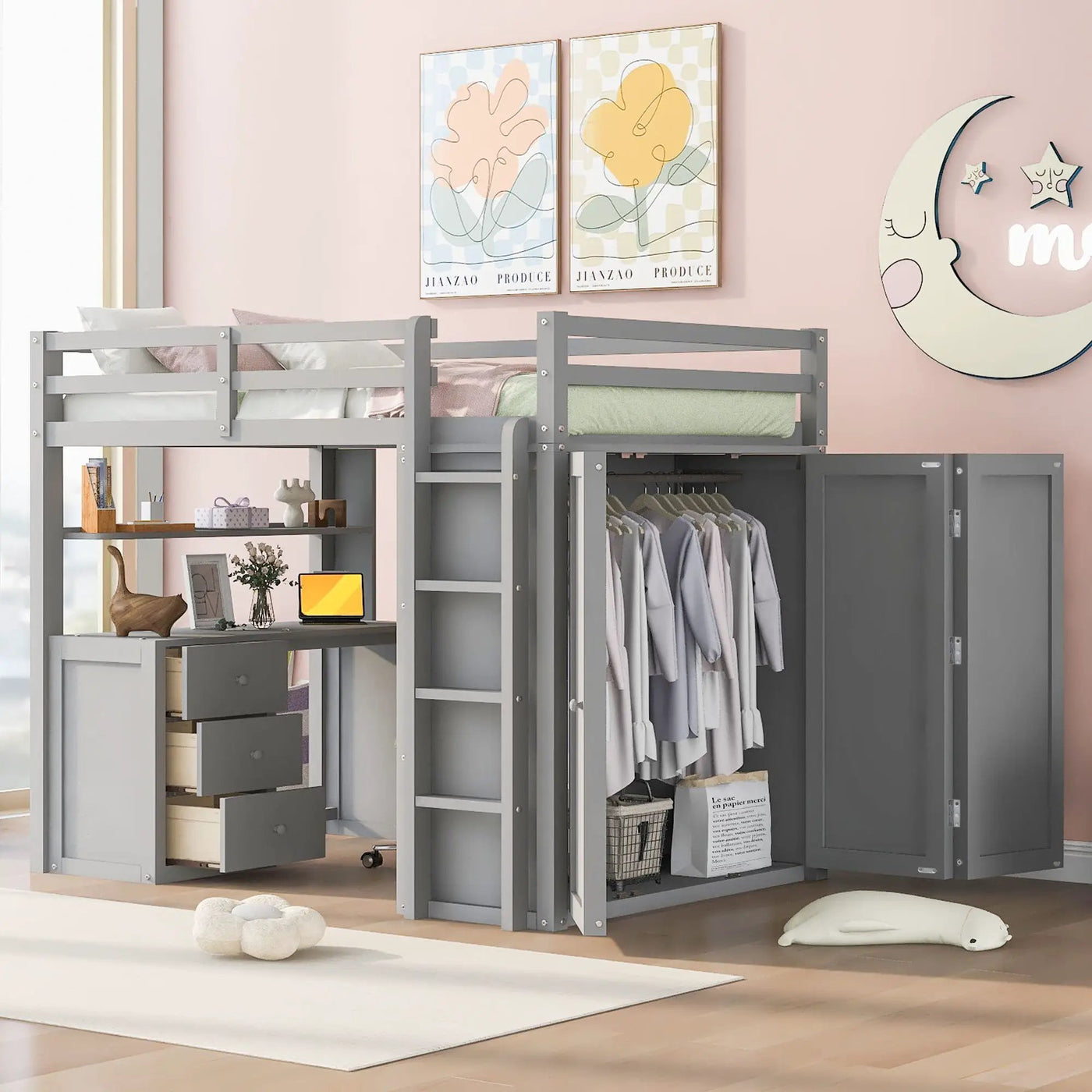 Loft Bed With Drawers, Desk, And Wardrobe by HouseOfZazla