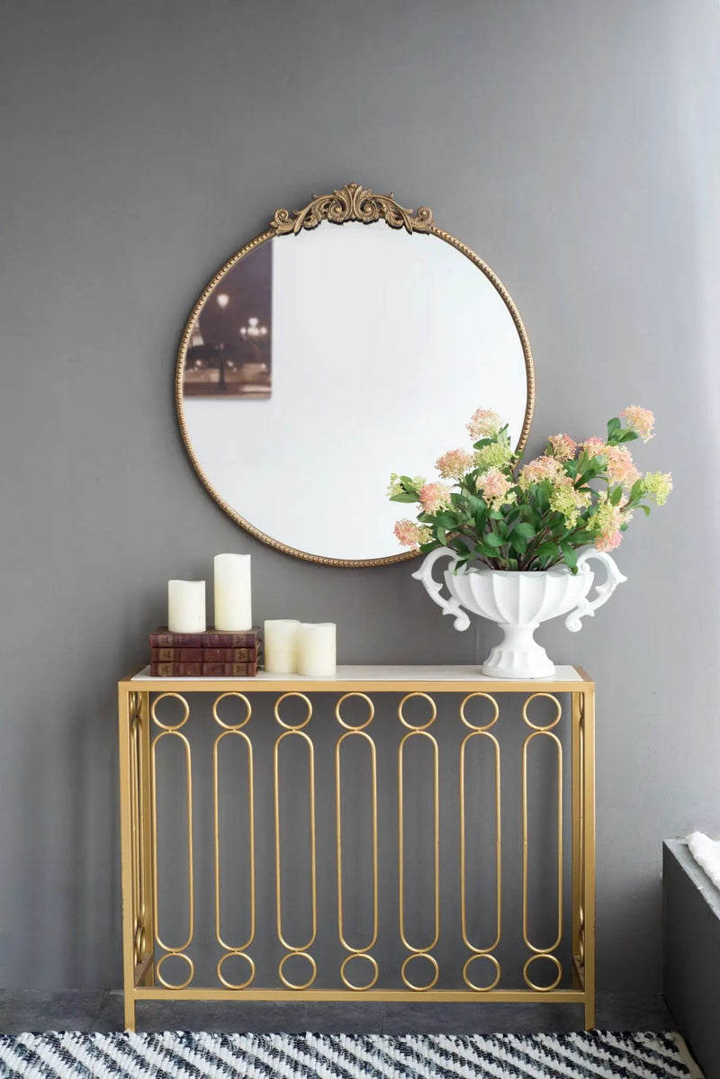 Classic Design Mirror With Baroque Inspired Frame For Bathroom, Entryway Console Lean Against Wall by Unique Piece Furniture