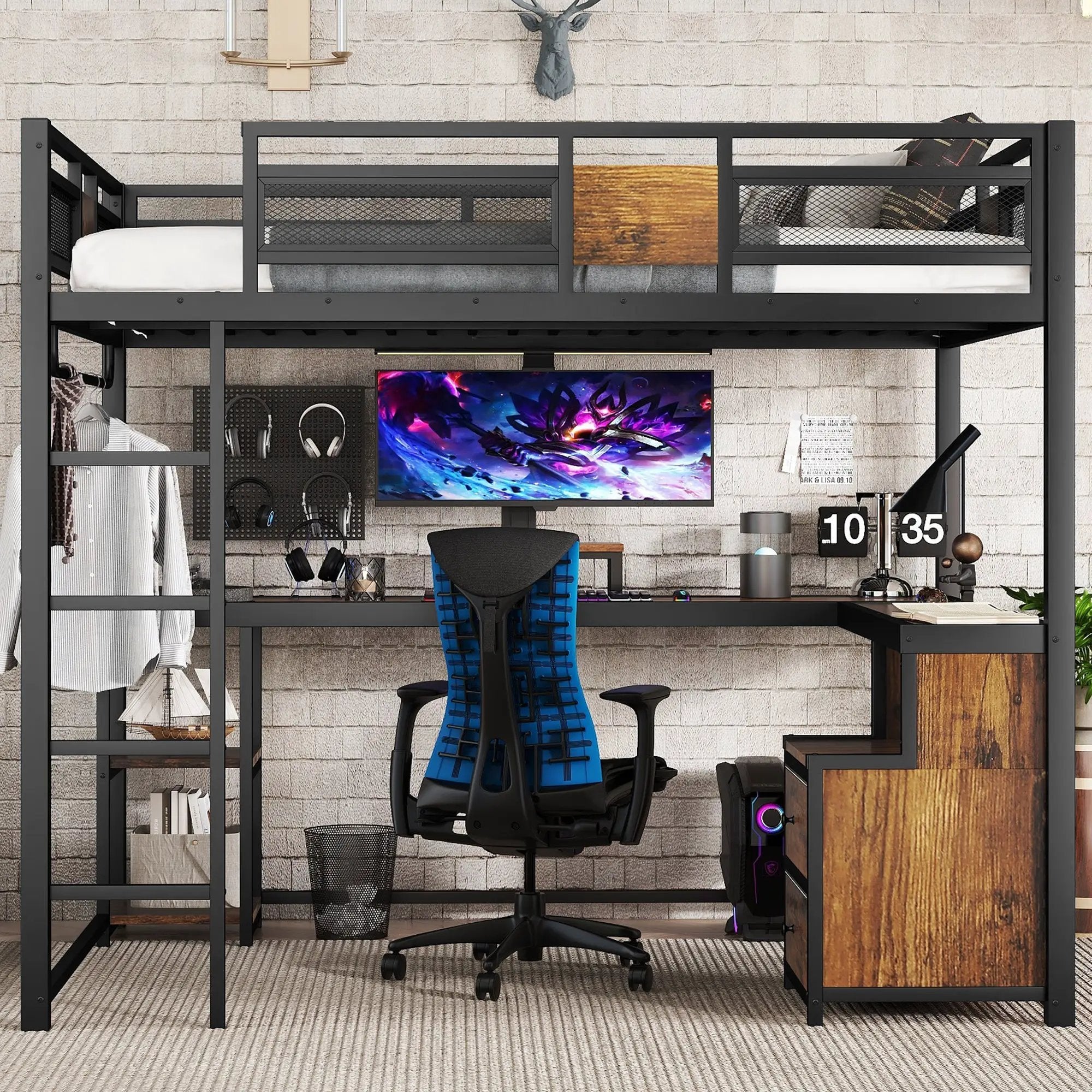 Queen Loft Bed with Desk and Storage by HouseOfZazla