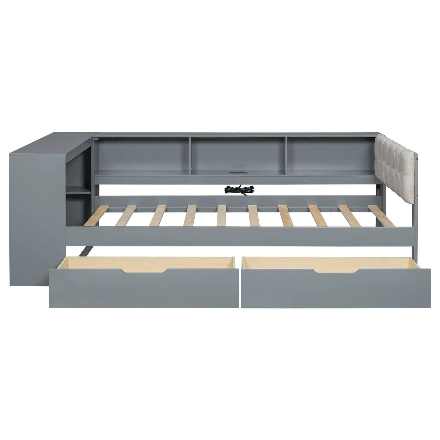 Upholstered Headboard Platform Bed With Storage Shelves, Drawers, Charging Station by HouseOfZazla
