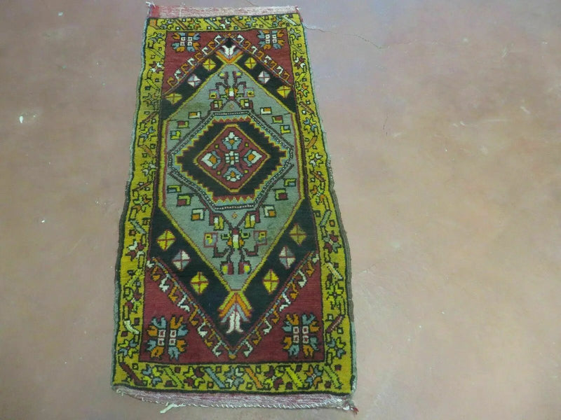 19" X 42" Antique Handmade Turkish Colorful Oushak Oshak Yastik Wool Rug Mat by Jewel Rugs