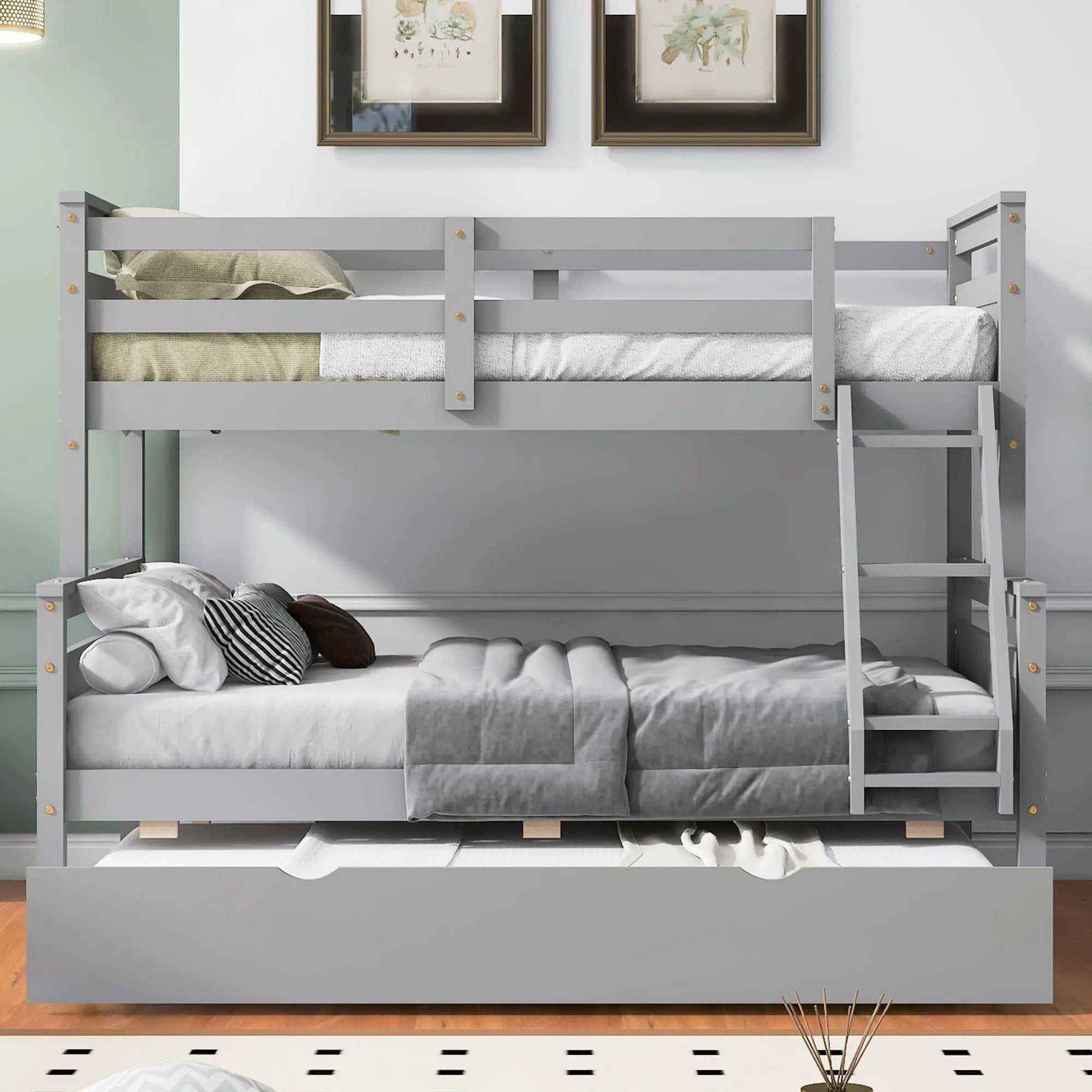 Bunk Bed With Ladder And Safety Guardrail by Unique Piece Furniture