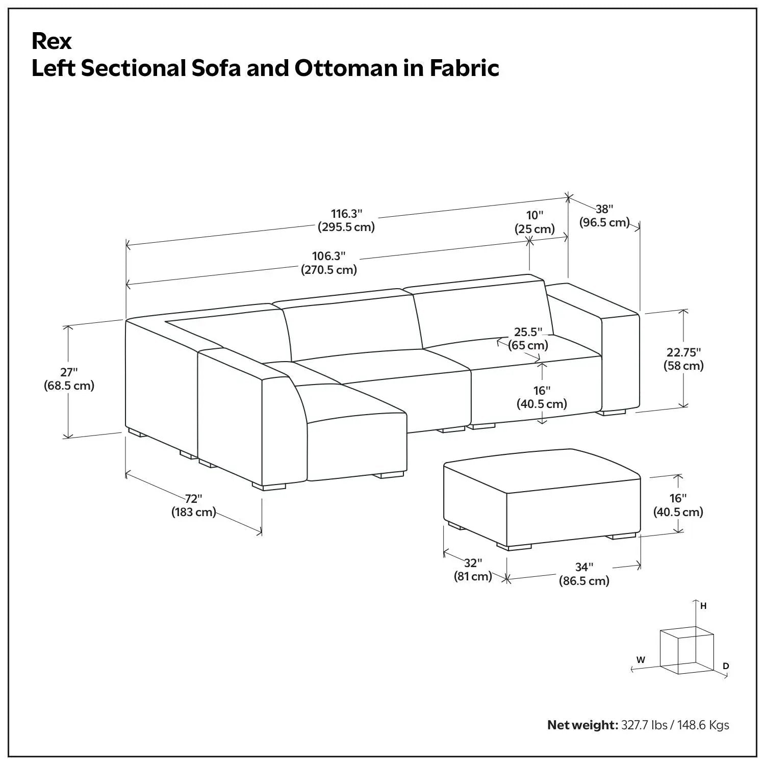 Rex - Handcrafted Sectional Sofa And Ottoman by Unique Piece Furniture