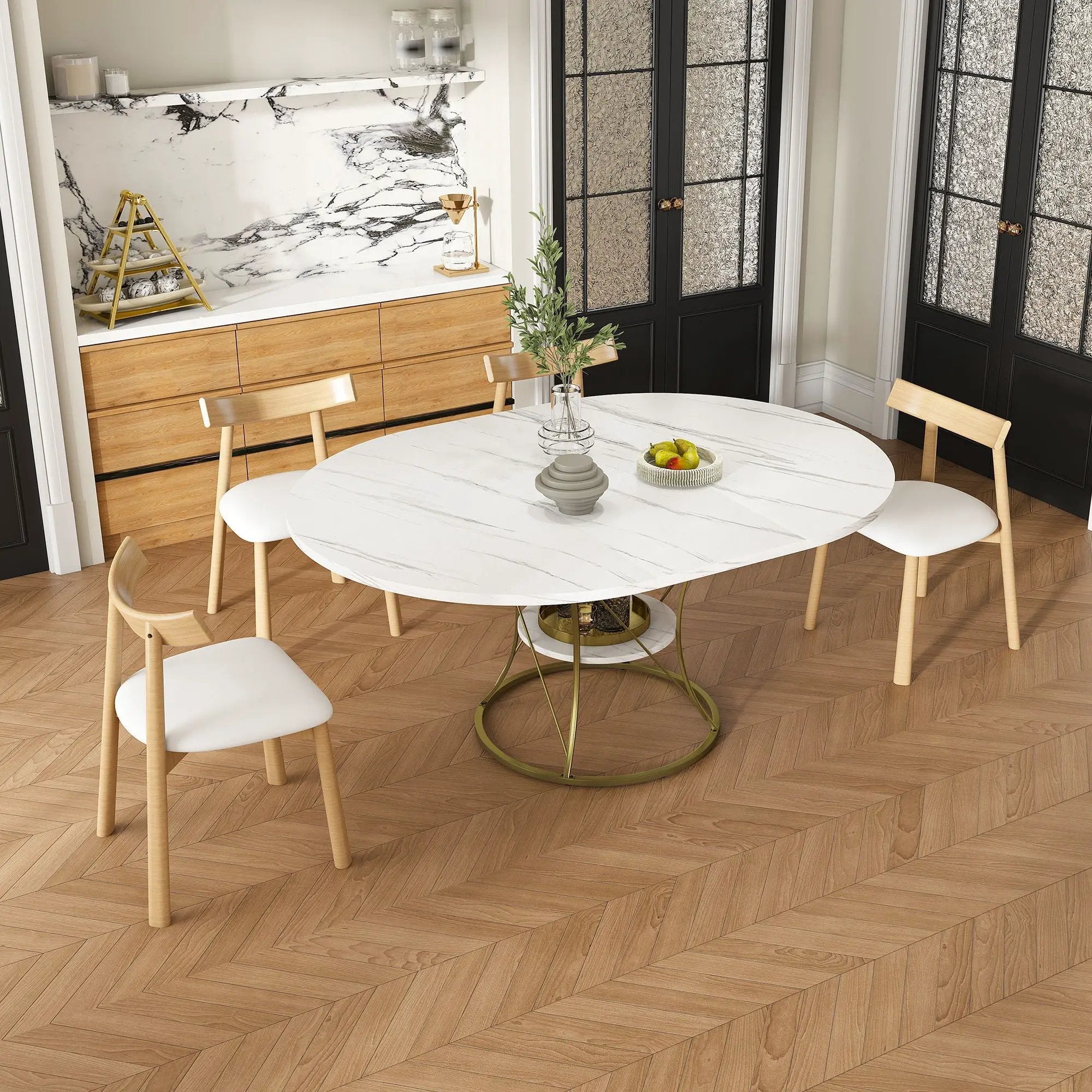 Round Extendable Dining Table Set With Chairs by Unique Piece Furniture