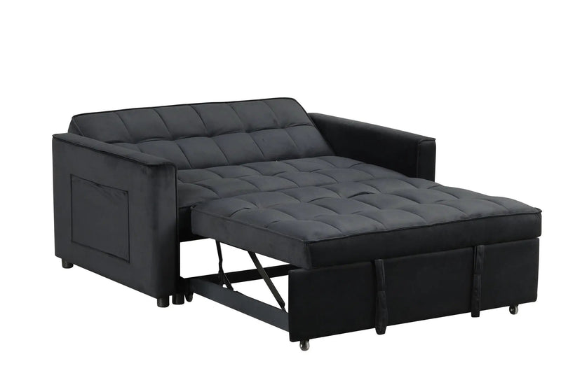 Maeve - Convertible Sleeper Loveseat With Tufting and Side Pocket - Black by HouseOfZazla