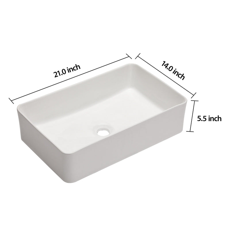 Modern European Design 21" X 14" Ceramic Rectangular Vessel Bathroom Sink - White by HouseOfZazla