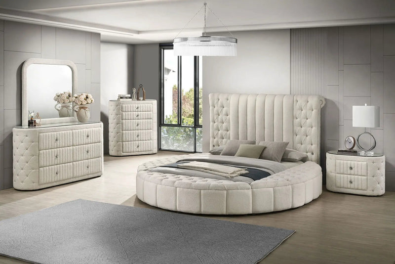 Sonya Upholstered Eastern King Round Storage Bed Ivory by Unique Piece Furniture
