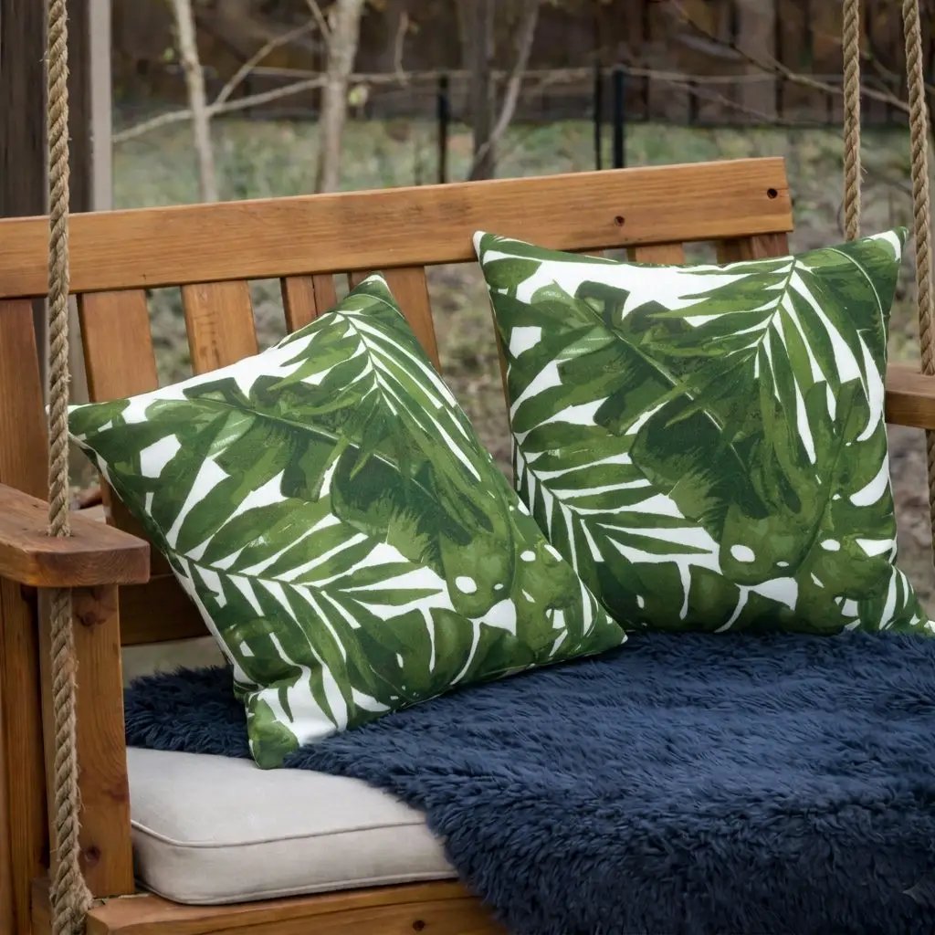 2 Pack Outdoor Throw Pillows, Waterproof & Fade-Resistant Patio Cushions (18x18 Inch, Green Leaf) by HouseOfZazla