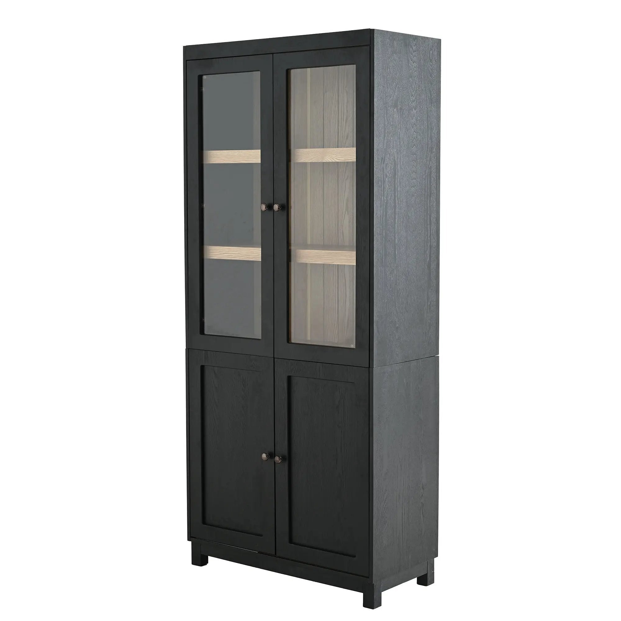 Mid Century Modern Style Tall Display Cabinet With Glass Doors For Collectibles - Black by HouseOfZazla