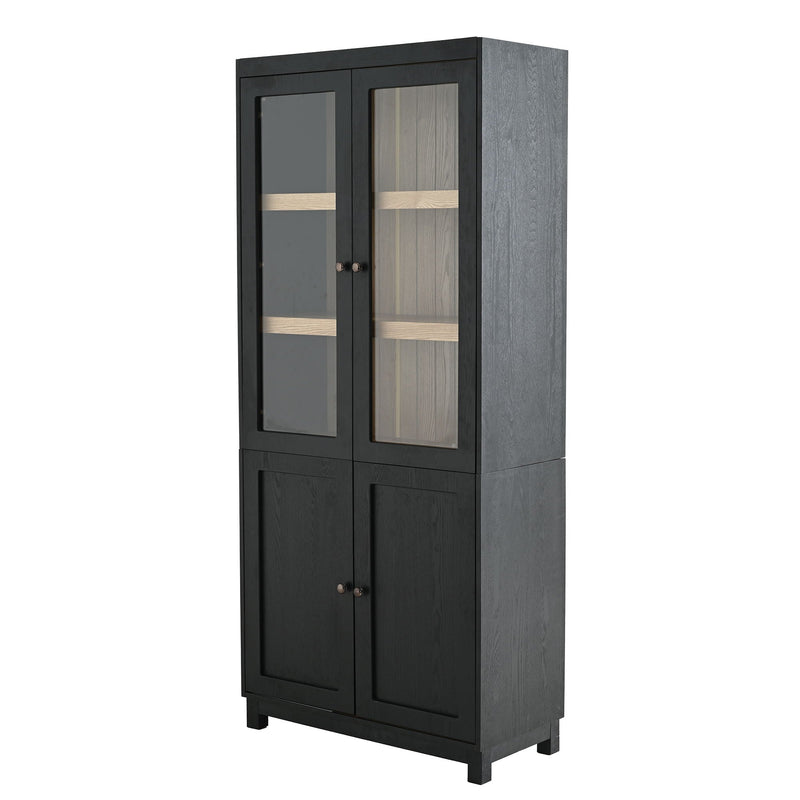 Mid Century Modern Tall Display Cabinet with Glass Doors - Black