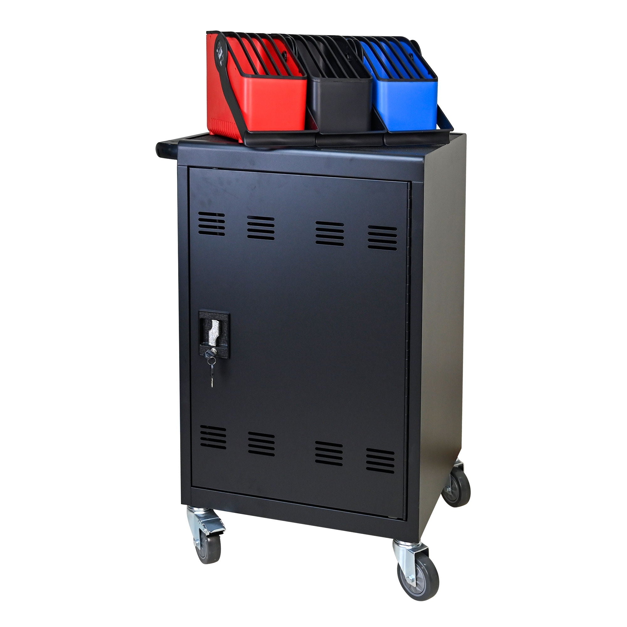 32 Bit Device Charging Trolley For Tablets And Laptops With Cable Management, Removable Doors - Matte Black by HouseOfZazla
