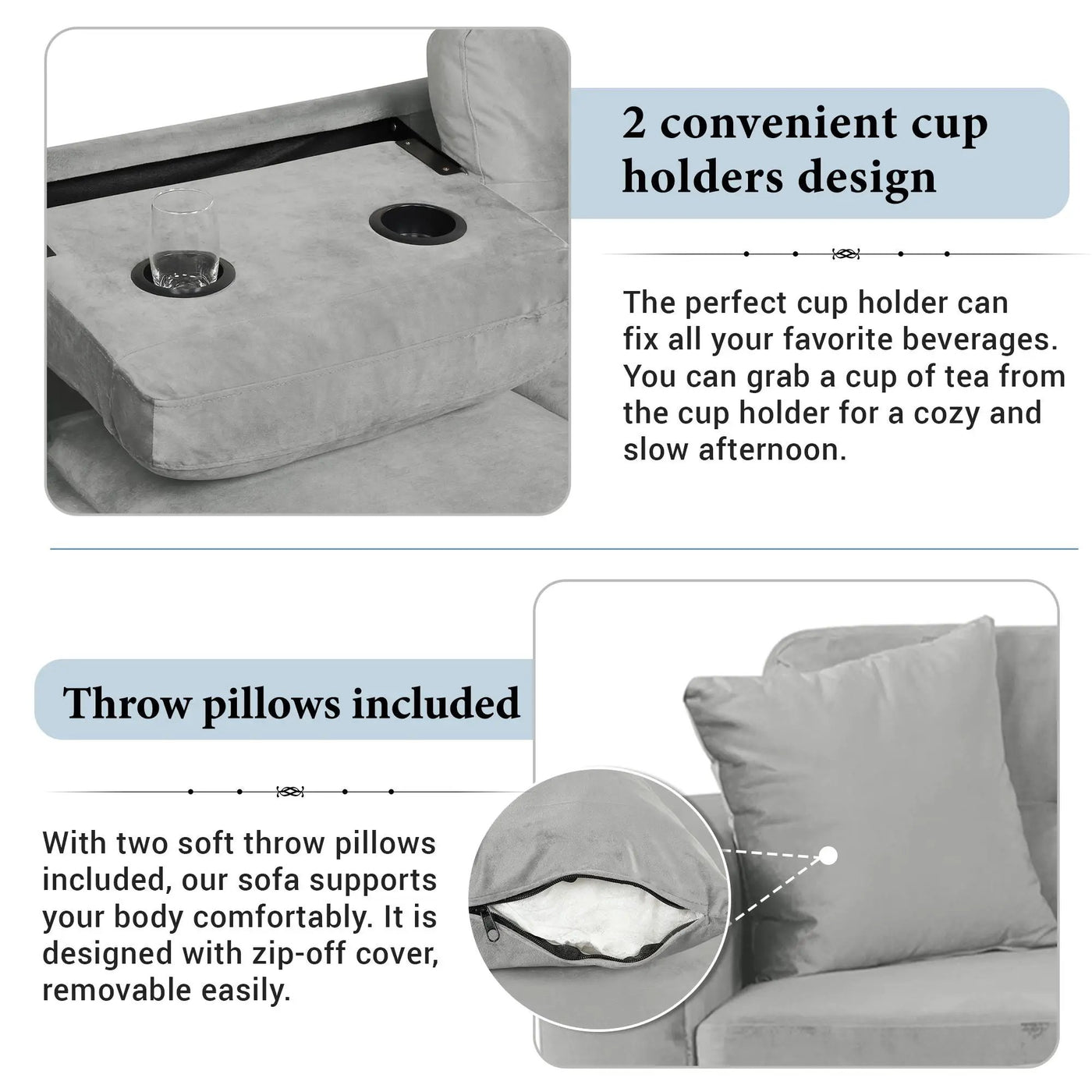 Modern Sectional Sofa With Storage Ottoman, L - Shape Couch With 2 Pillows And Cup Holders by Unique Piece Furniture