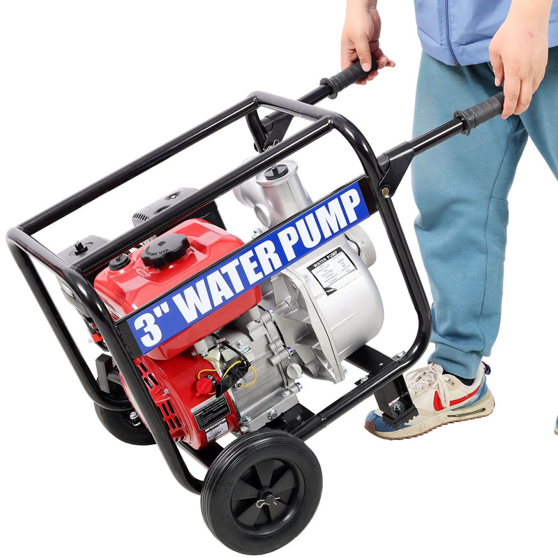 Gas Engine Powered Water Pump 3" Inlet & Outlet 7Hp 212Cc Epa Certified With Wheels And Handle - Black / Red by HouseOfZazla