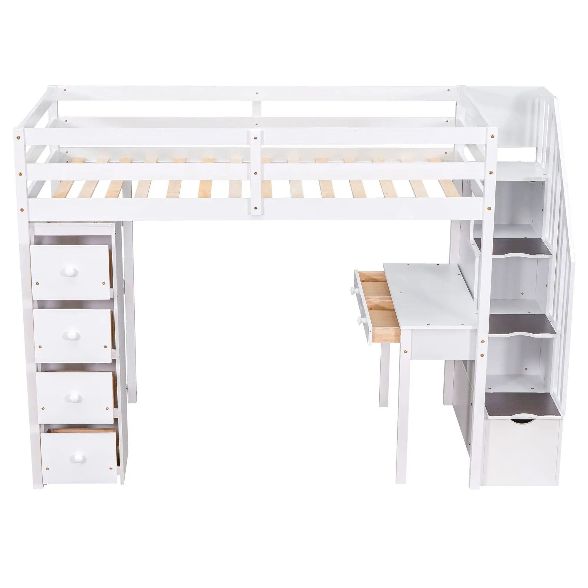 Loft Bed With Storage Drawers, Desk And Stairs With Shelves by HouseOfZazla