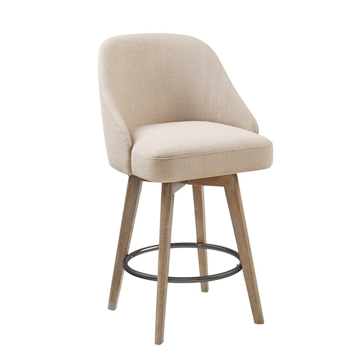 Counter Stool with Swivel Seat and Solid Wood Legs - Beige or Gray, photo 2 of 18