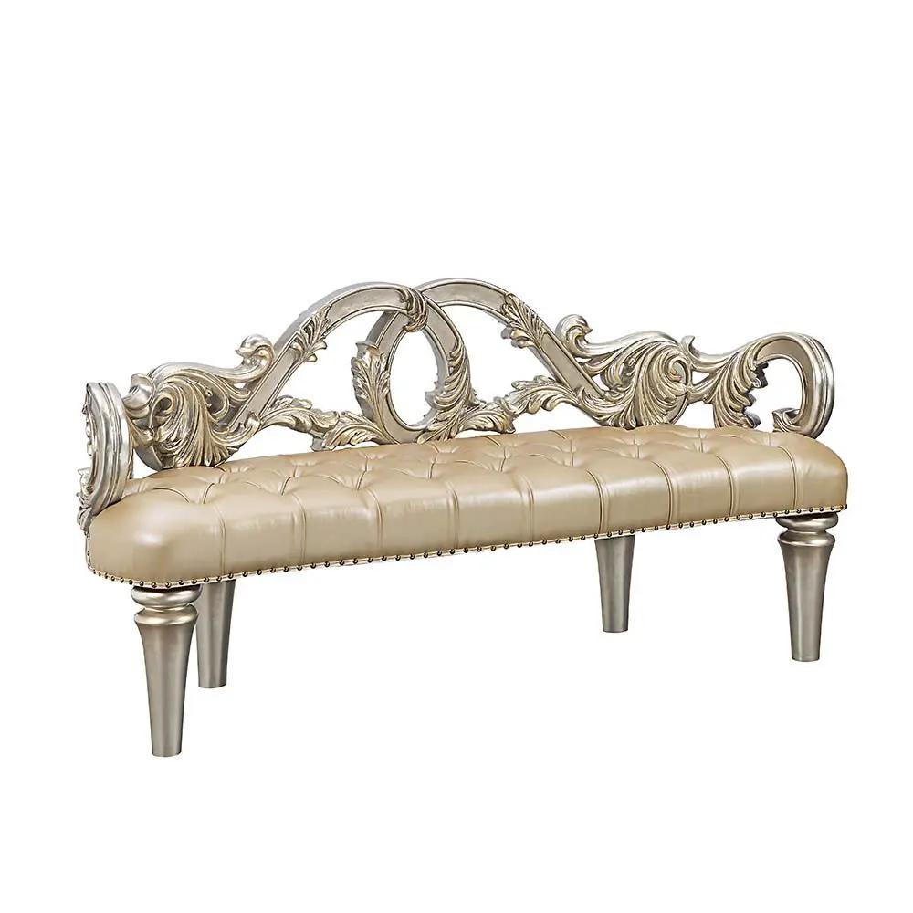 Danae - Bench - Champagne Synthetic Leather & Gold by Unique Piece Furniture