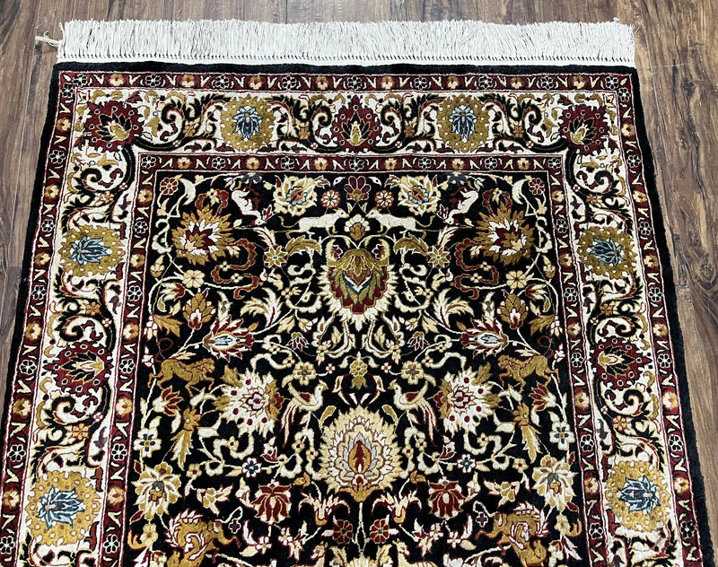 Sino Persian Silk Rug 3x5 Oriental Carpet 3 x 5 Fine Silk Rug, Black Ivory Gold, Animal Motifs, Flowers, High Quality, Vintage Silk Rug Wow by Jewel Rugs
