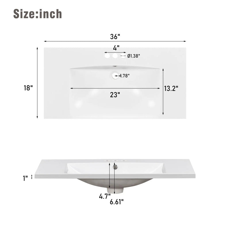 Bathroom Vanity With Ceramic Sink, Soft Close Doors, Adjustable Shelves