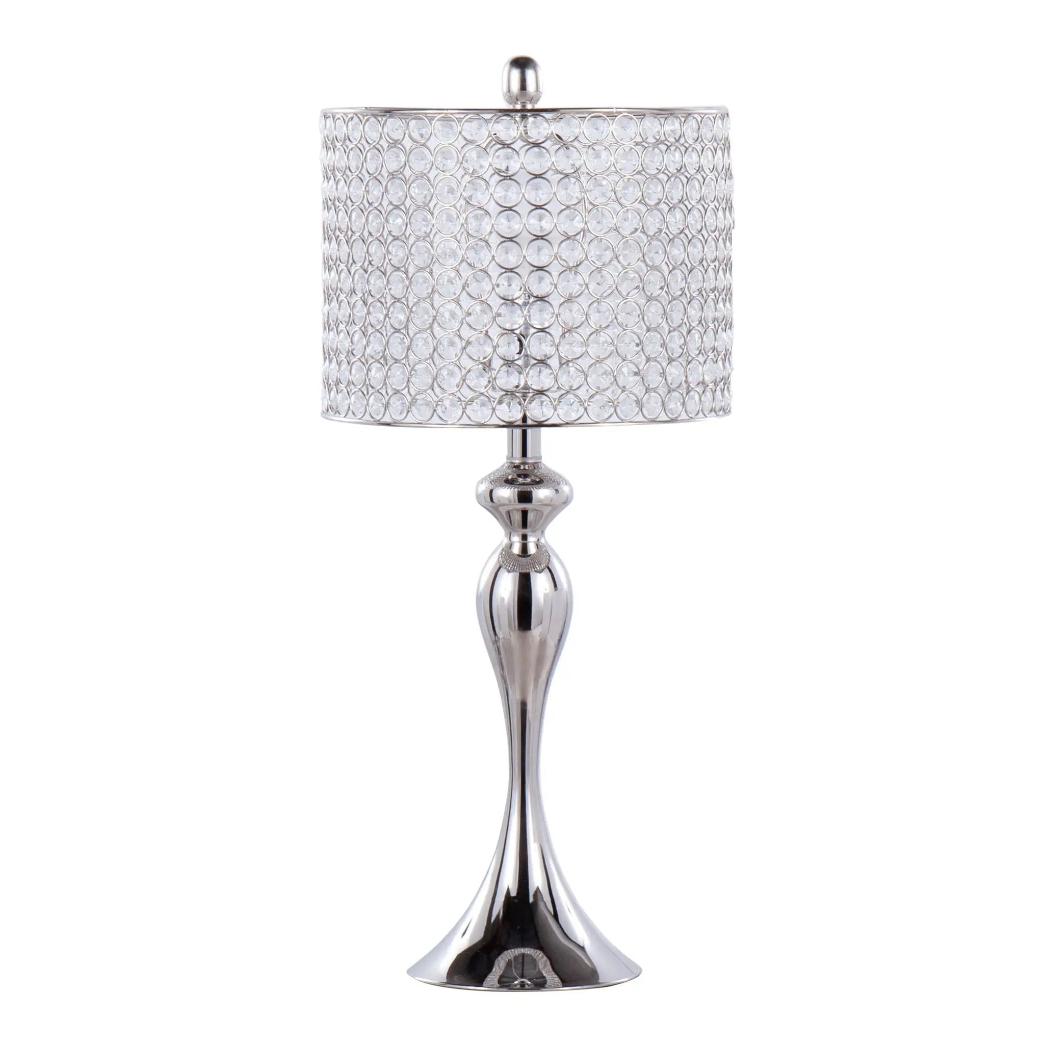 Ashland - Contemporary Table Lamp Round Clear Crystal Beads (Set of 2) - Polished Nickel by HouseOfZazla