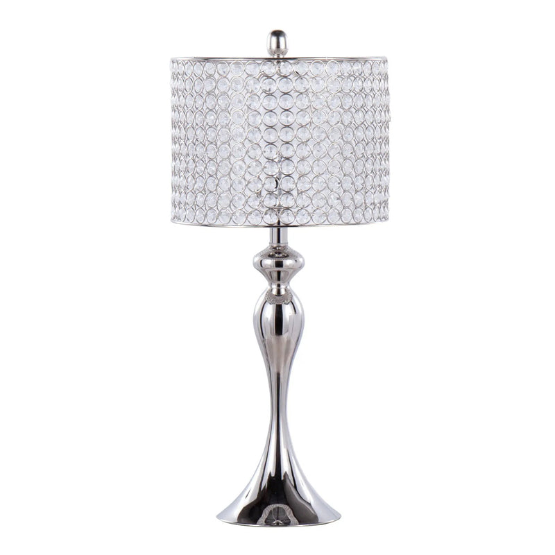 Ashland - Contemporary Table Lamp Round Clear Crystal Beads (Set of 2) - Polished Nickel by HouseOfZazla