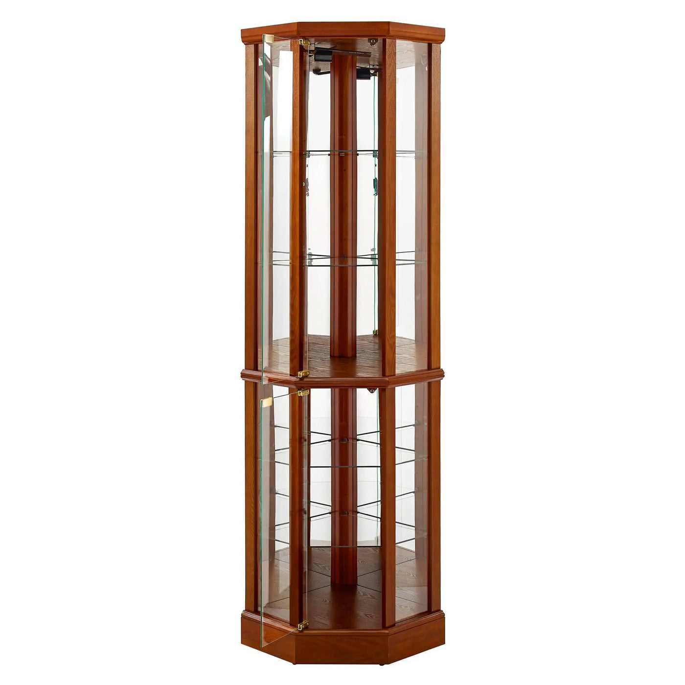 6 Shelf Lighted Corner Curio Cabinet With Adjustable Tempered Glass Shelves And Mirror Back (E26 Light Bulb Not Included) by HouseOfZazla