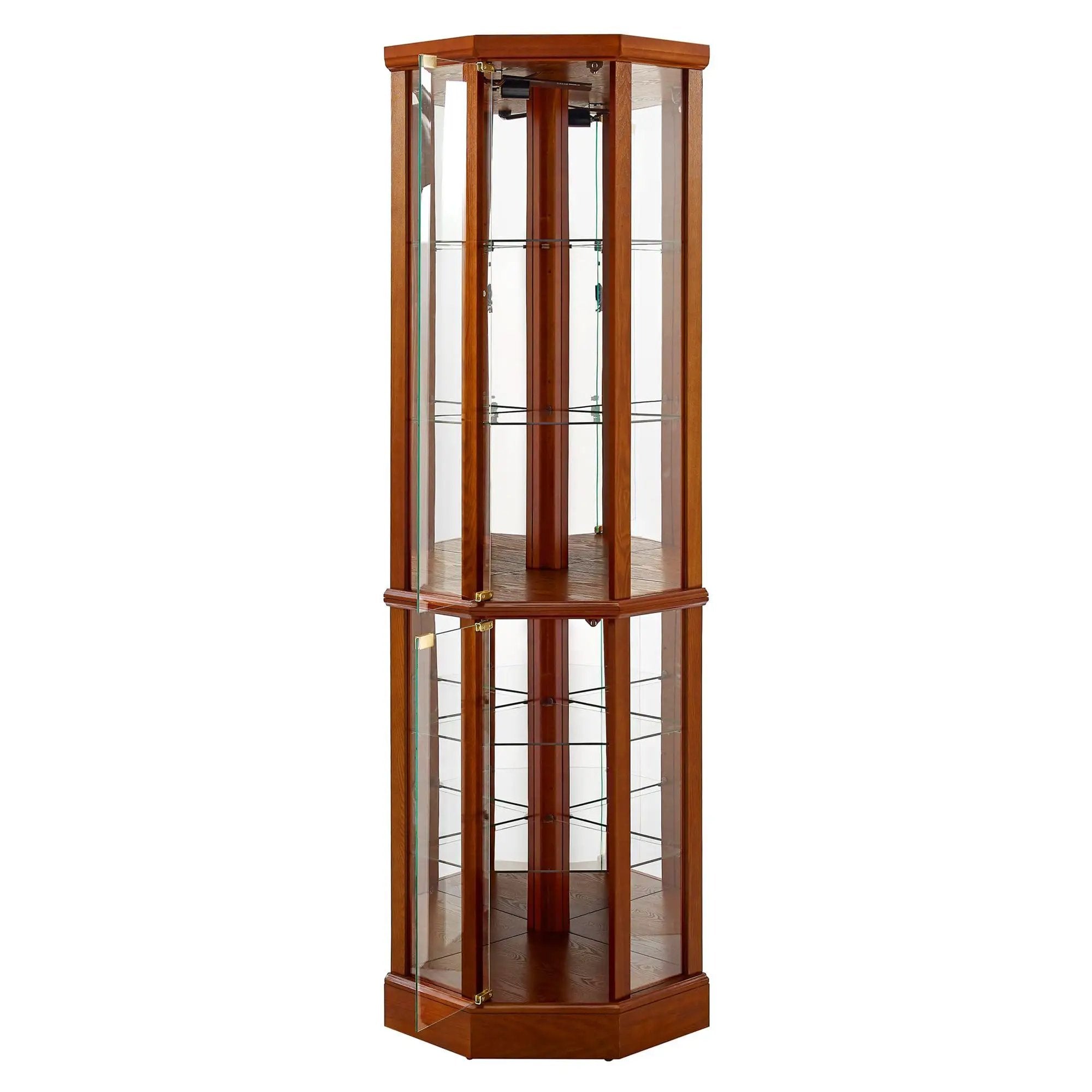6 Shelf Lighted Corner Curio Cabinet With Adjustable Tempered Glass Shelves And Mirror Back (E26 Light Bulb Not Included) by Unique Piece Furniture