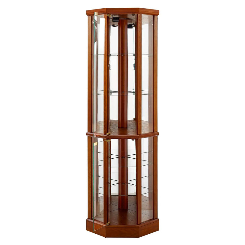 6 Shelf Lighted Corner Curio Cabinet With Adjustable Tempered Glass Shelves And Mirror Back (E26 Light Bulb Not Included) by HouseOfZazla