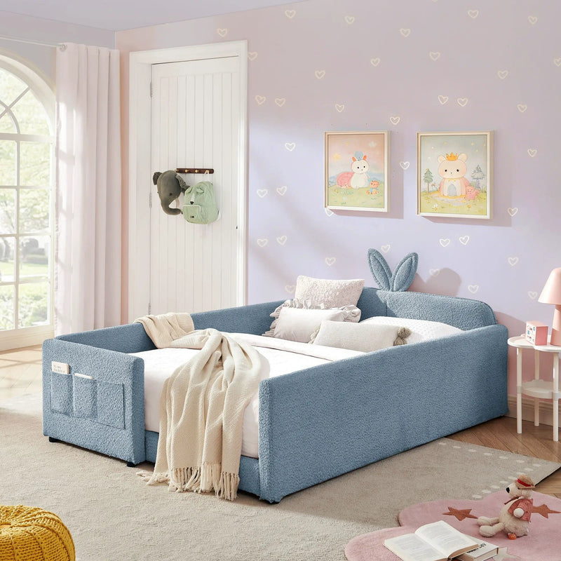 Cute Rabbit Ear Upholstered Platform Bed Frame With Safety Rail by Unique Piece Furniture