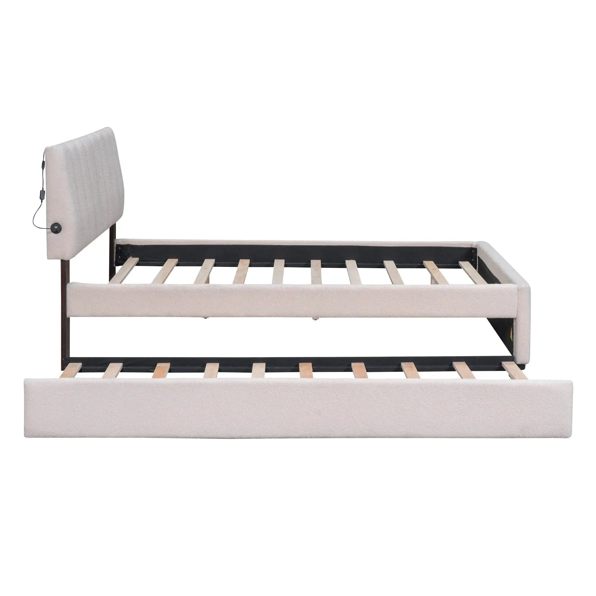 Teddy Fleece Full Size Upholstered Platform Bed with Twin Trundle by HouseOfZazla