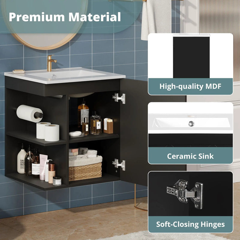 Modern Wall Mounted Bathroom Cabinet With Side Shelf And Ceramic Sink by Unique Piece Furniture