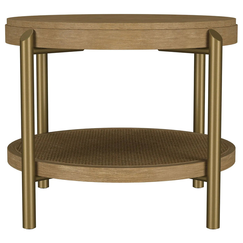 Arini Round End Side Table With Storage Shelf Sand Wash by Unique Piece Furniture