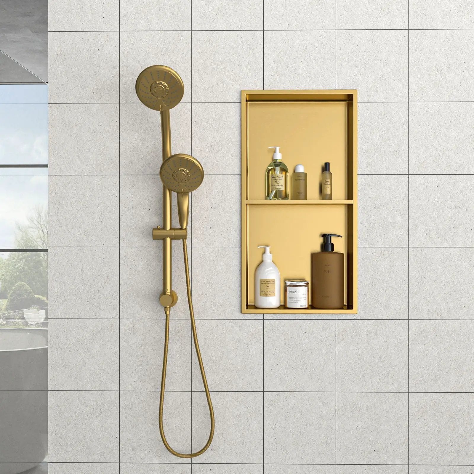 Modern Stainless Steel Shower Niche Double Shelf For Bathroom by HouseOfZazla