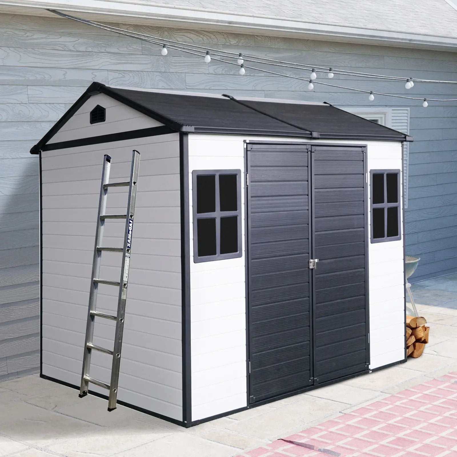 Resin Outdoor Storage Shed With Two - Window And Double - Door, Plastic Shed With Floor For Gargen, Patio, Yard, Lawn by HouseOfZazla