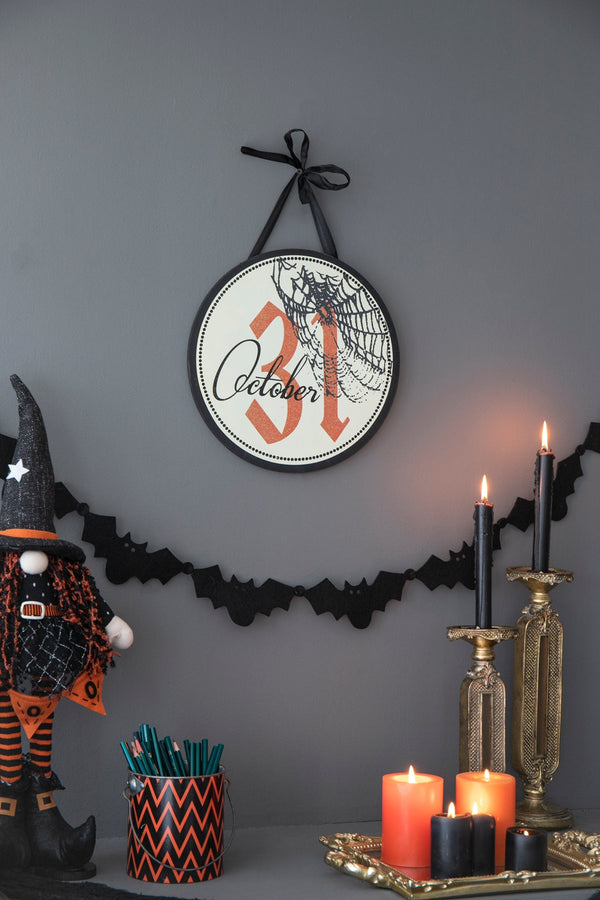12x12" Halloween Circle Sign Set with Ribbon Hanger - Orange & Black