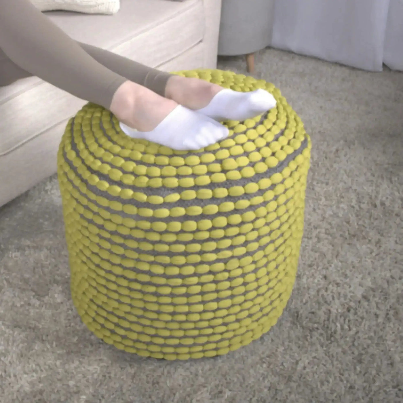 River Handcrafted Cylindrical Pouf in Water Resistant Fabric by HouseOfZazla