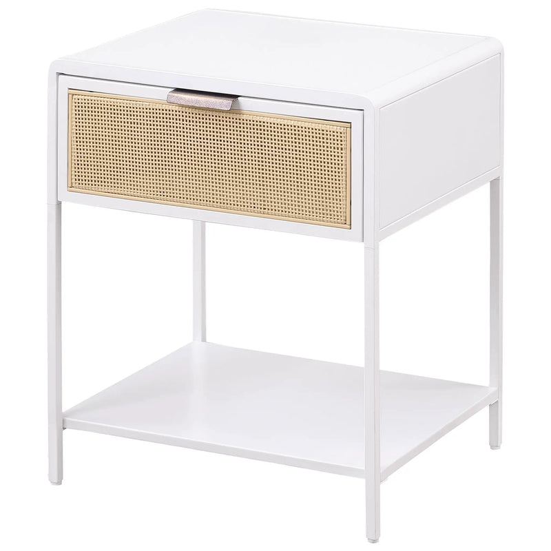 Amherst 1-drawer Radio Weave Cane Metal Bedside Table White by Unique Piece Furniture