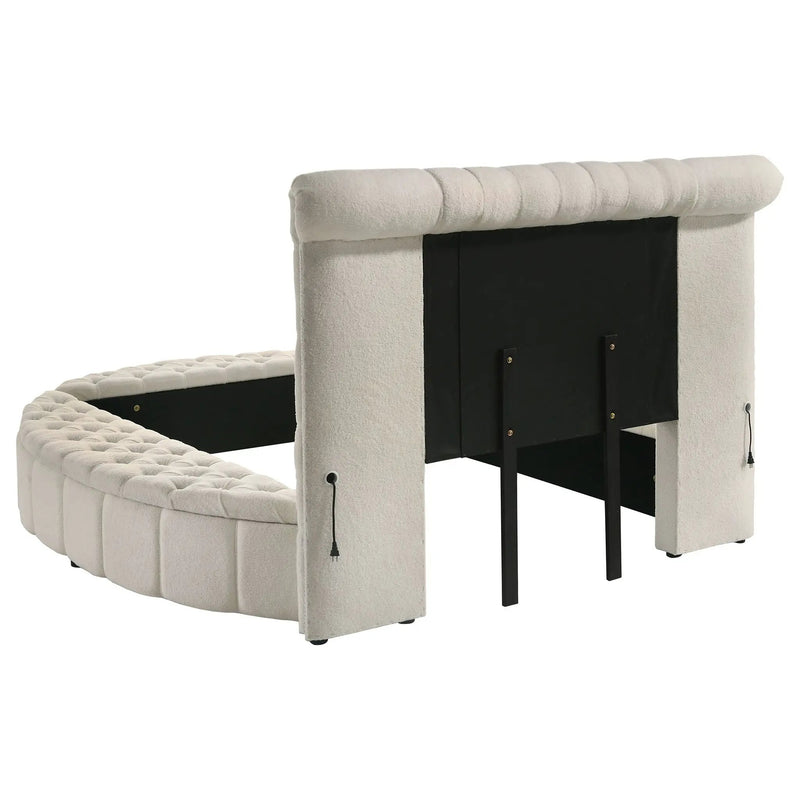 Sonya Upholstered Queen Round Storage Bed Ivory by Unique Piece Furniture