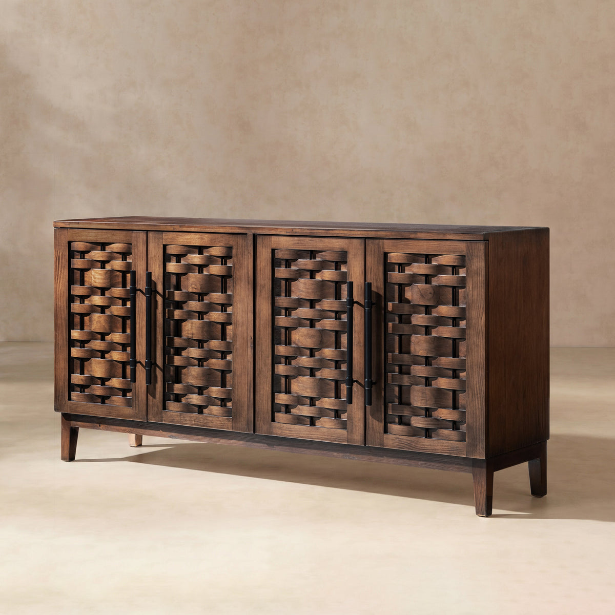 Koa 72" Woven Wood Sideboard with Four Doors - Natural Wood, photo 2 of 10
