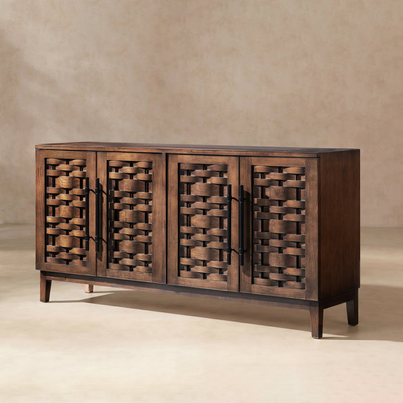 Koa 72" Woven Wood Sideboard with Four Doors - Natural Wood, photo 2 of 10