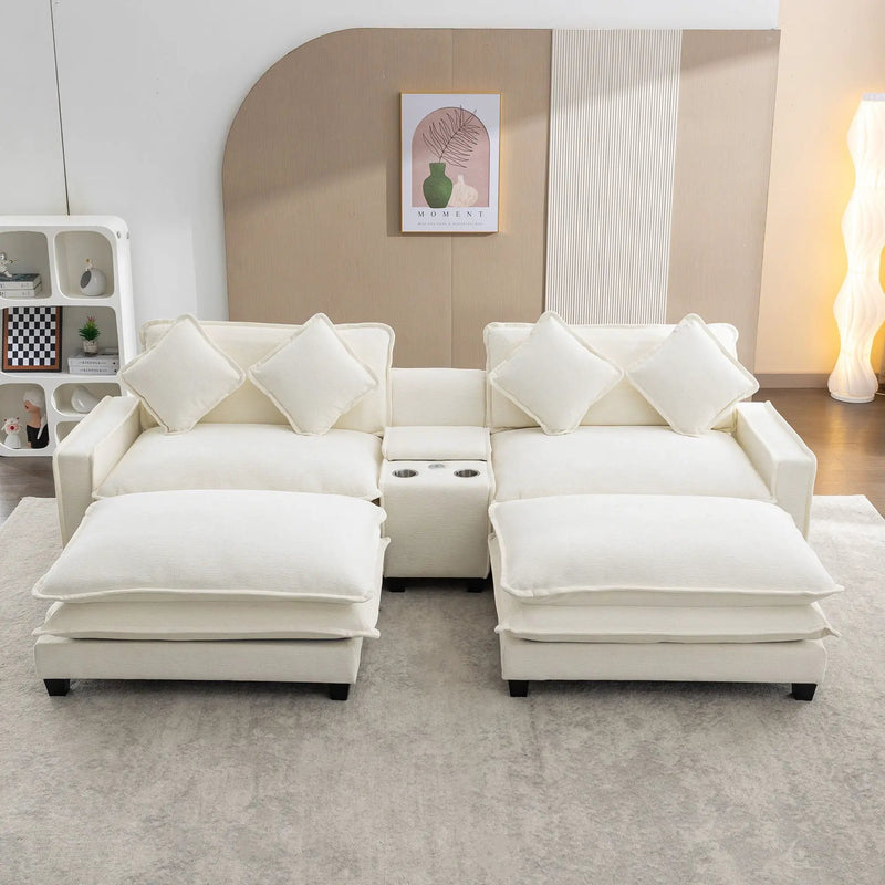 Sectional Sofa Upholstered Sofa With Two Removable Ottoman, Two USB Ports, Two Cup Holders And Large Storage Box For Living Room by HouseOfZazla