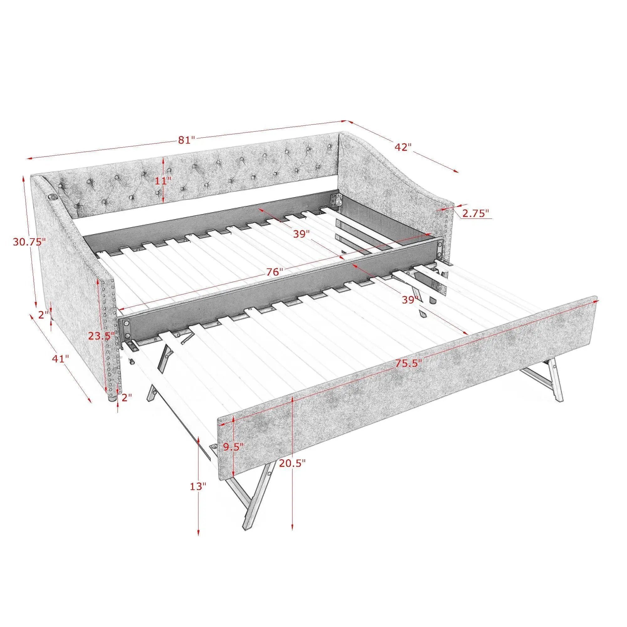 Upholstered Daybed With USB Charging & Pull Out Bed by Unique Piece Furniture