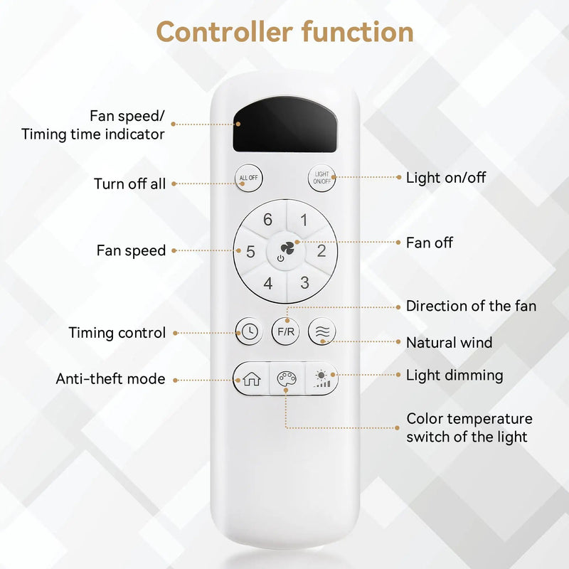 Ceiling Fan With 22W LED Light And Remote Control 6 Speeds Reversible DC Motor For Living Room - White by HouseOfZazla
