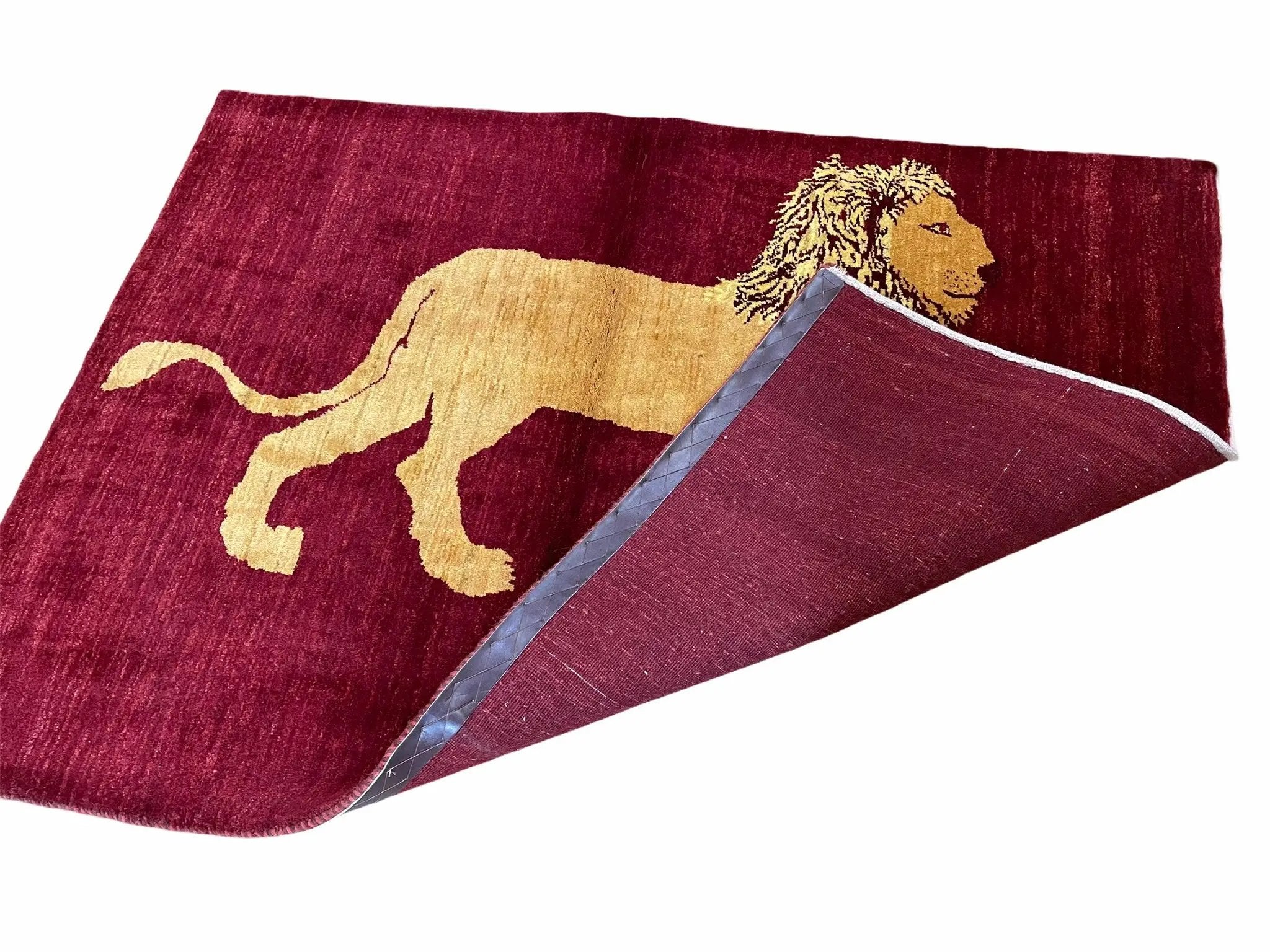3.5 X 5 Handmade Rug Vintage New Rug Quality Wool Lion Red Veggy Dyes Pictorial by Jewel Rugs
