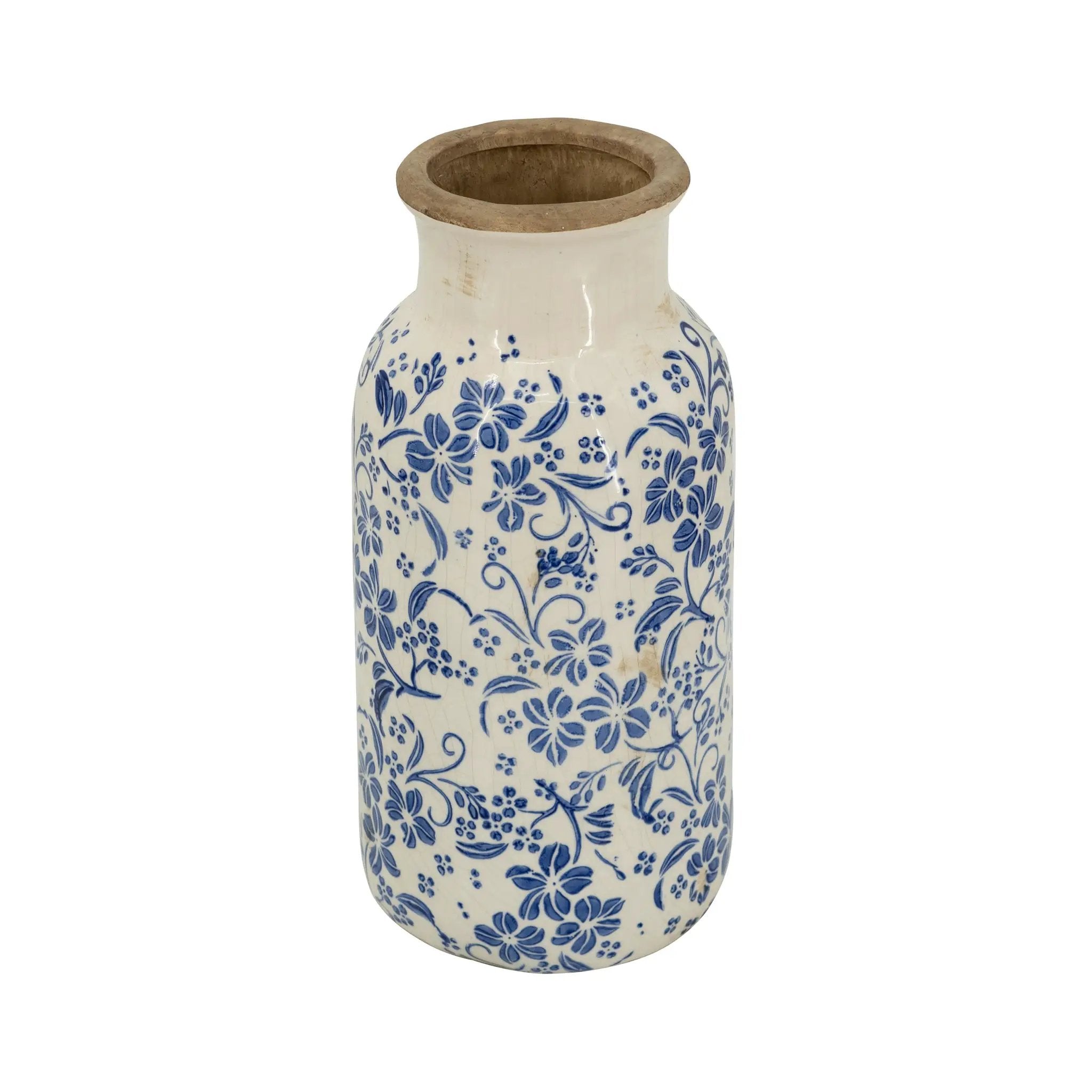 D5.7x12.5' Blue and White Ceramic Accent Vase with Traditional Floral Motifs by HouseOfZazla