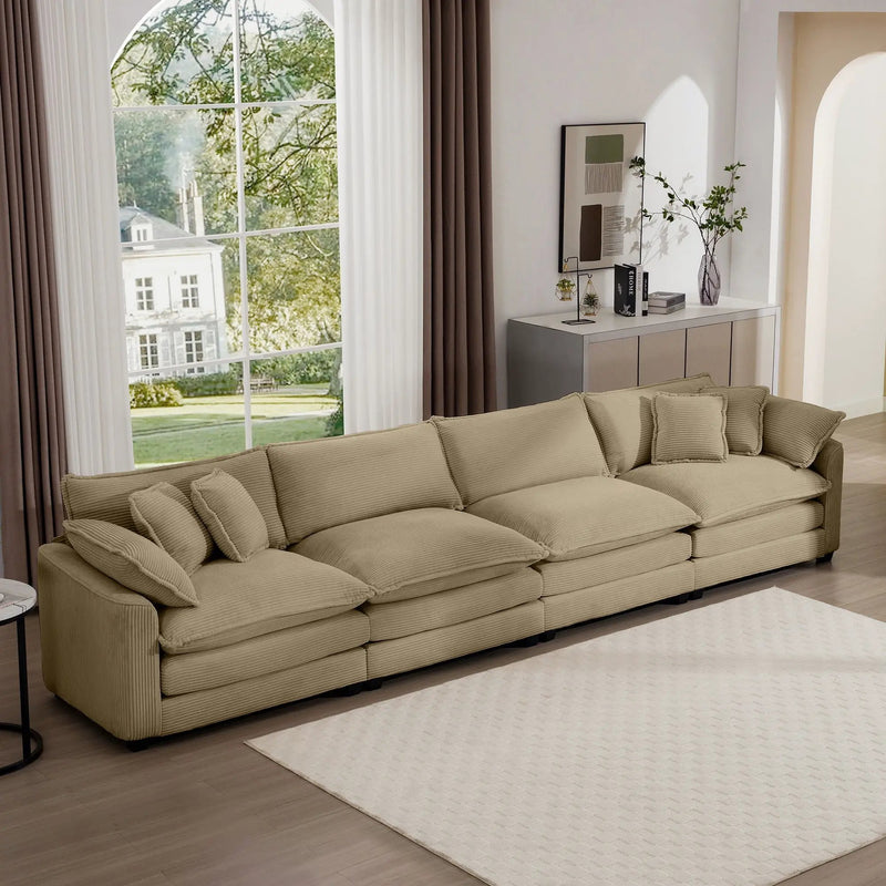 Modern Upholstered 4 Seater Fabric Sofa With Arm And Throw Pillows by HouseOfZazla