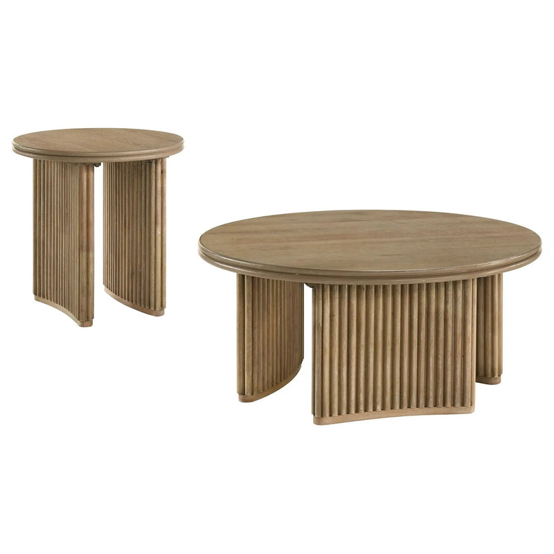 Adina 2-piece Round Coffee Table Set Distressed Light Brown by Unique Piece Furniture