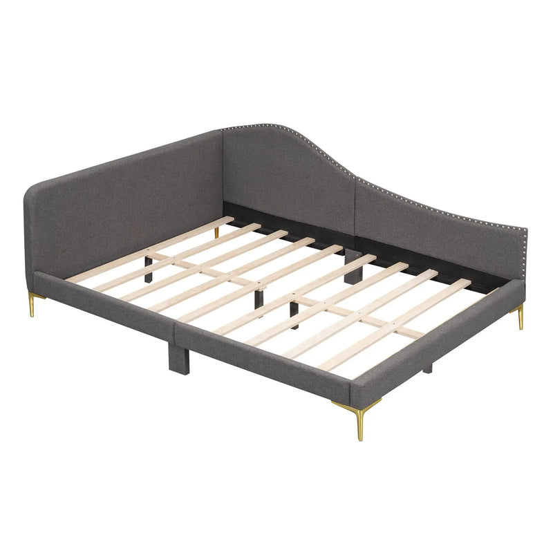 Upholstered Daybed With Headboard And Armrest, Support Legs by HouseOfZazla