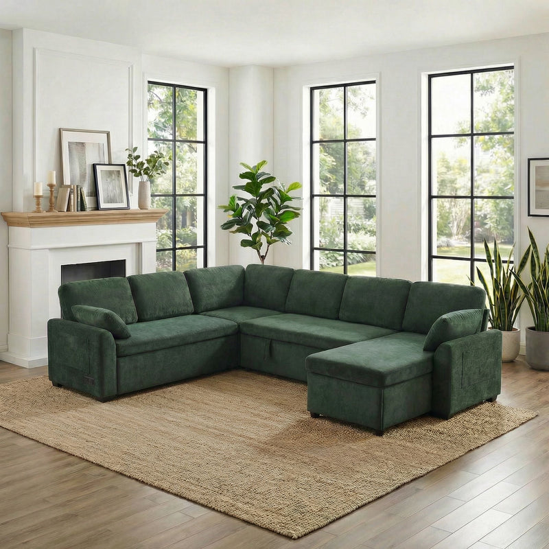 Convertible U-Shaped Sectional Sofa Bed With Reversible Chaise by HouseOfZazla
