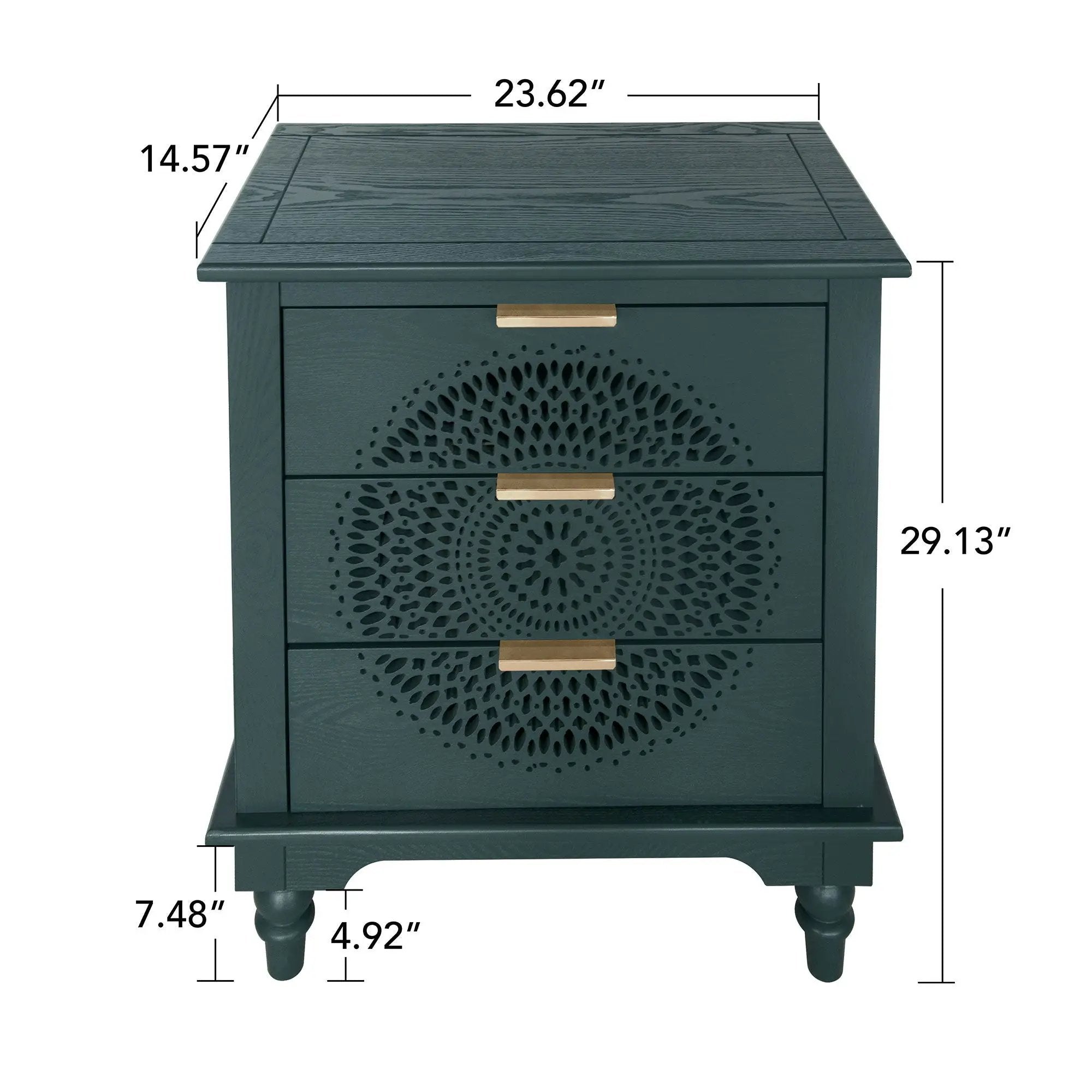Hollow Carved 3 Drawer Dresser With Metal Handles, Storage Chest For Living Room Or Bedroom - Blackish Green by Unique Piece Furniture